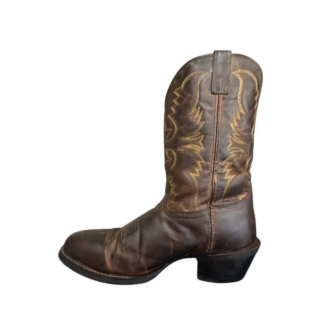 Laredo Birchwood Brown Leather Men Sz 10.5 D Western Cowboy Embroidered Boots